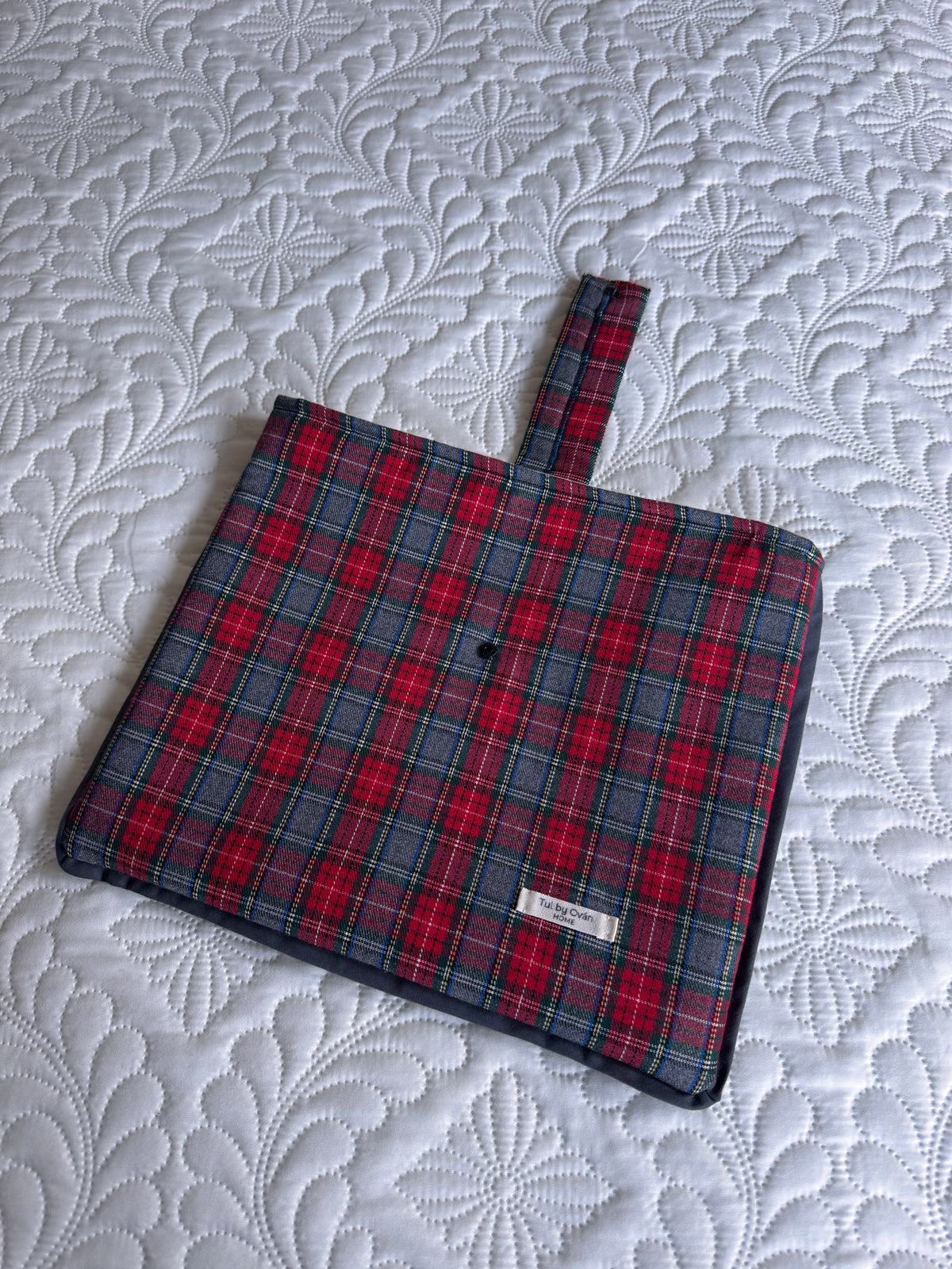 Handmade tartan check kitchen potholder with loop